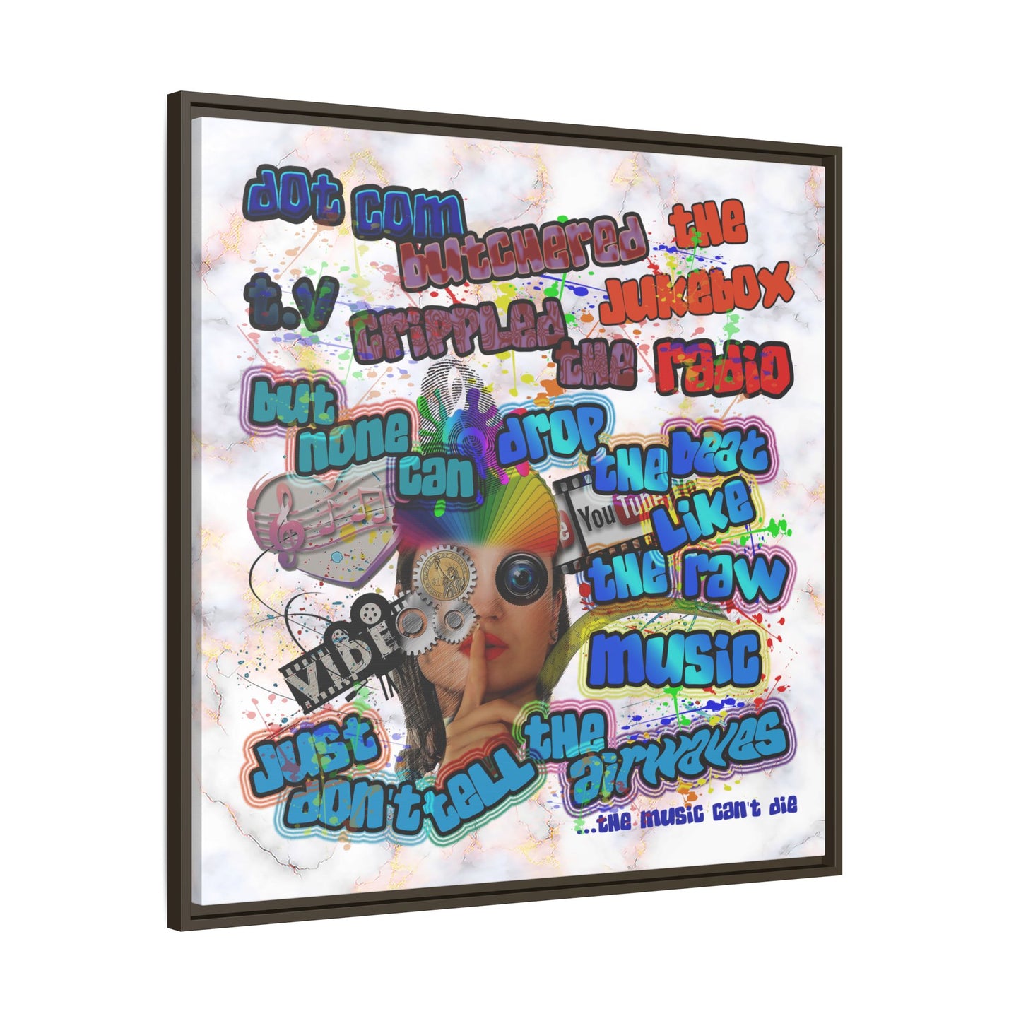 drop the beat - framed canvas art (white marble)