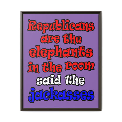 donkeys and elephants - framed canvas art (light purple)
