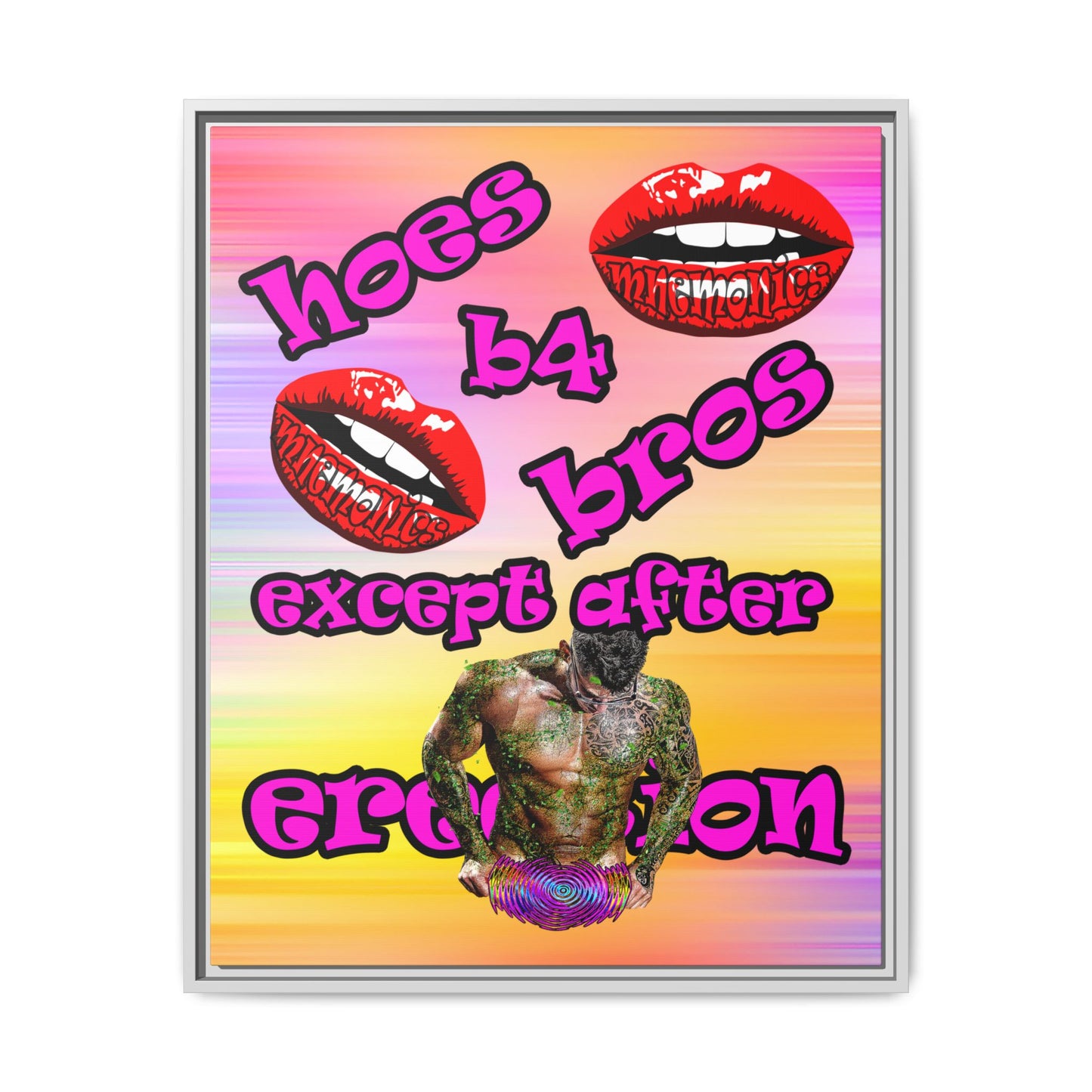 hoes b4 bros - framed canvas art (color blur)