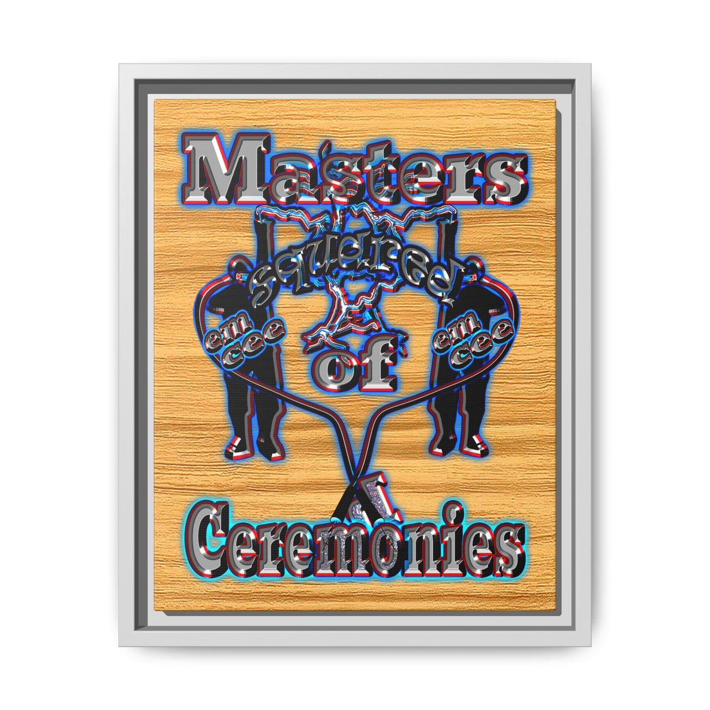 em cee squared - framed canvas art (butterscotch wood finish)