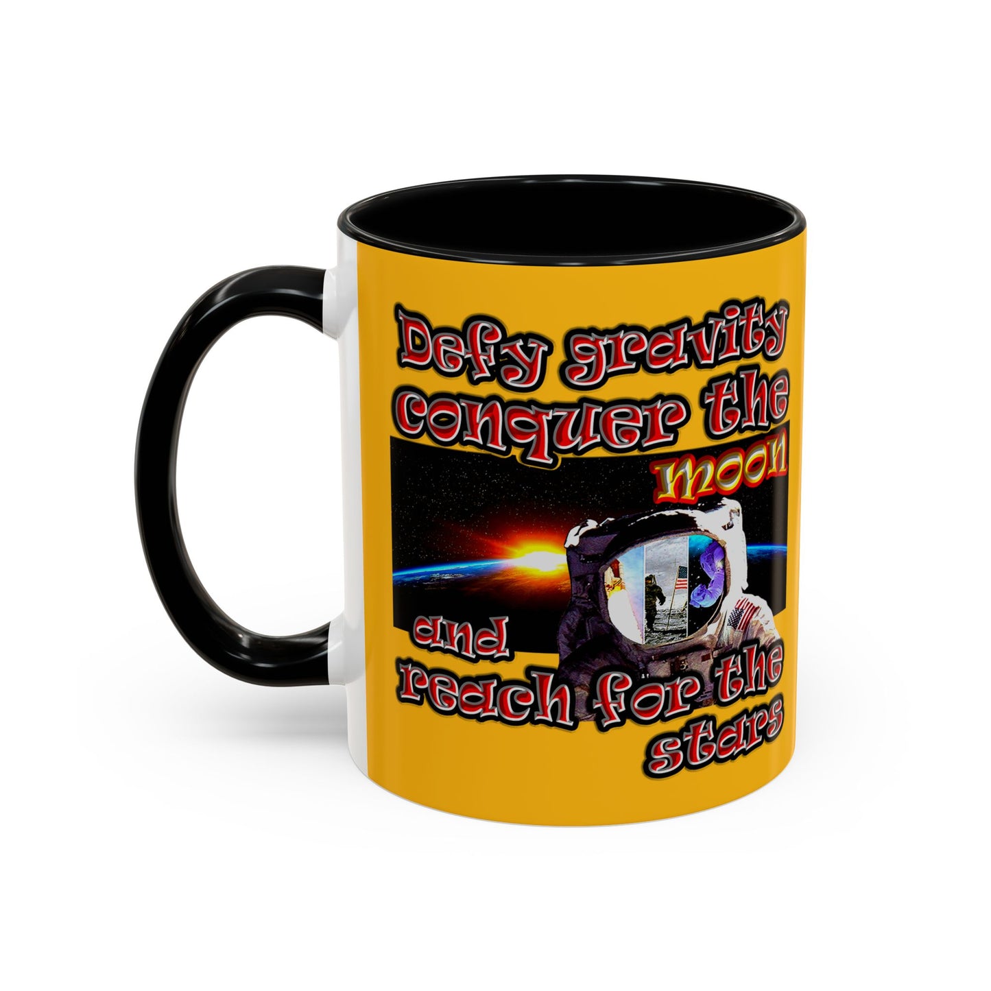 defy conquer reach - Accent Mug (yellow)