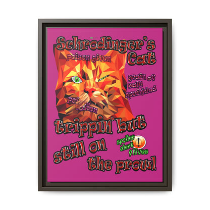 schrodinger's cat - framed canvas art (pink)