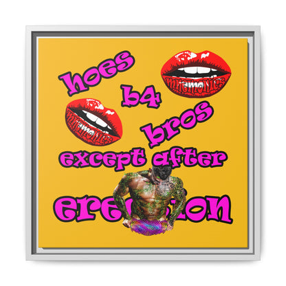 hoes b4 bros - framed canvas art (yellow)