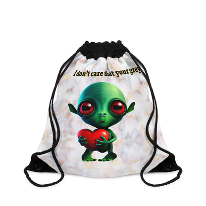 I don't care that your grey - Drawstring Bag (white marble)