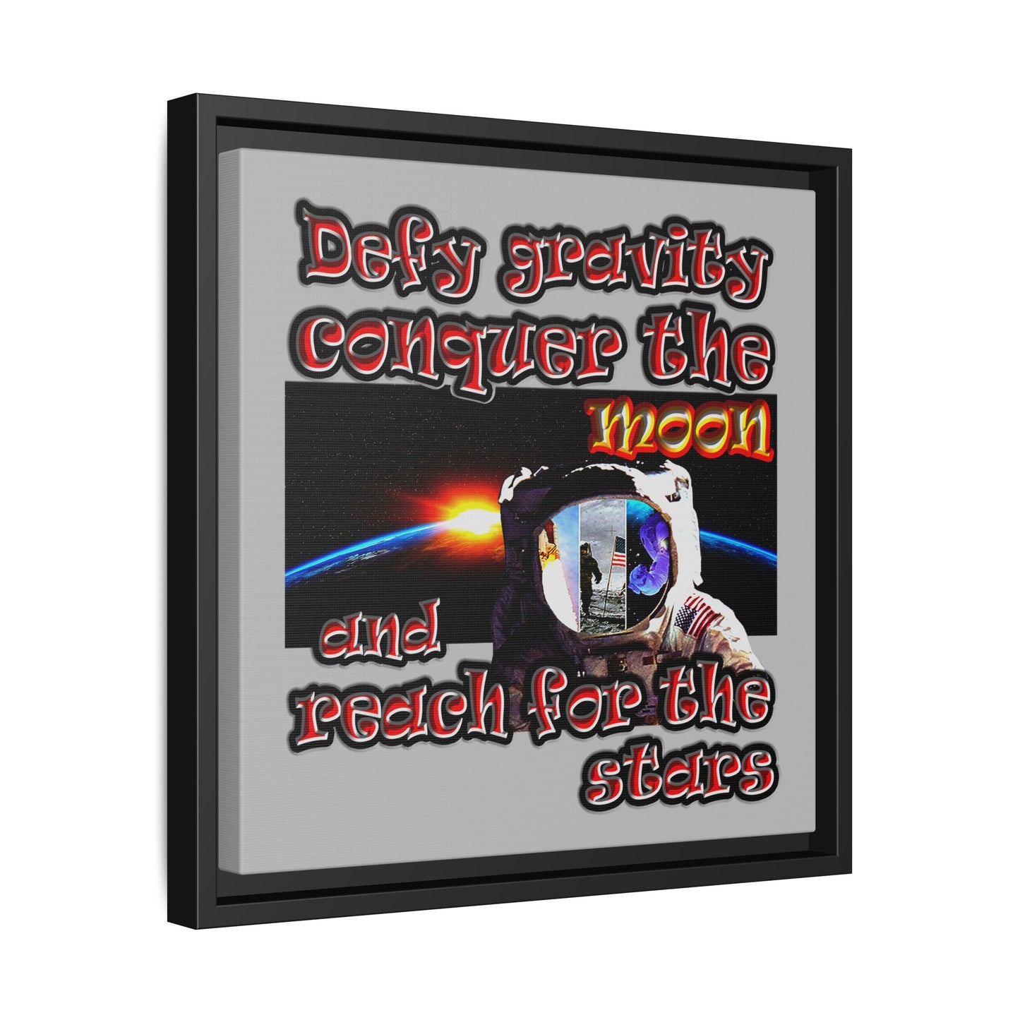 defy conquer reach - framed canvas art (light grey)