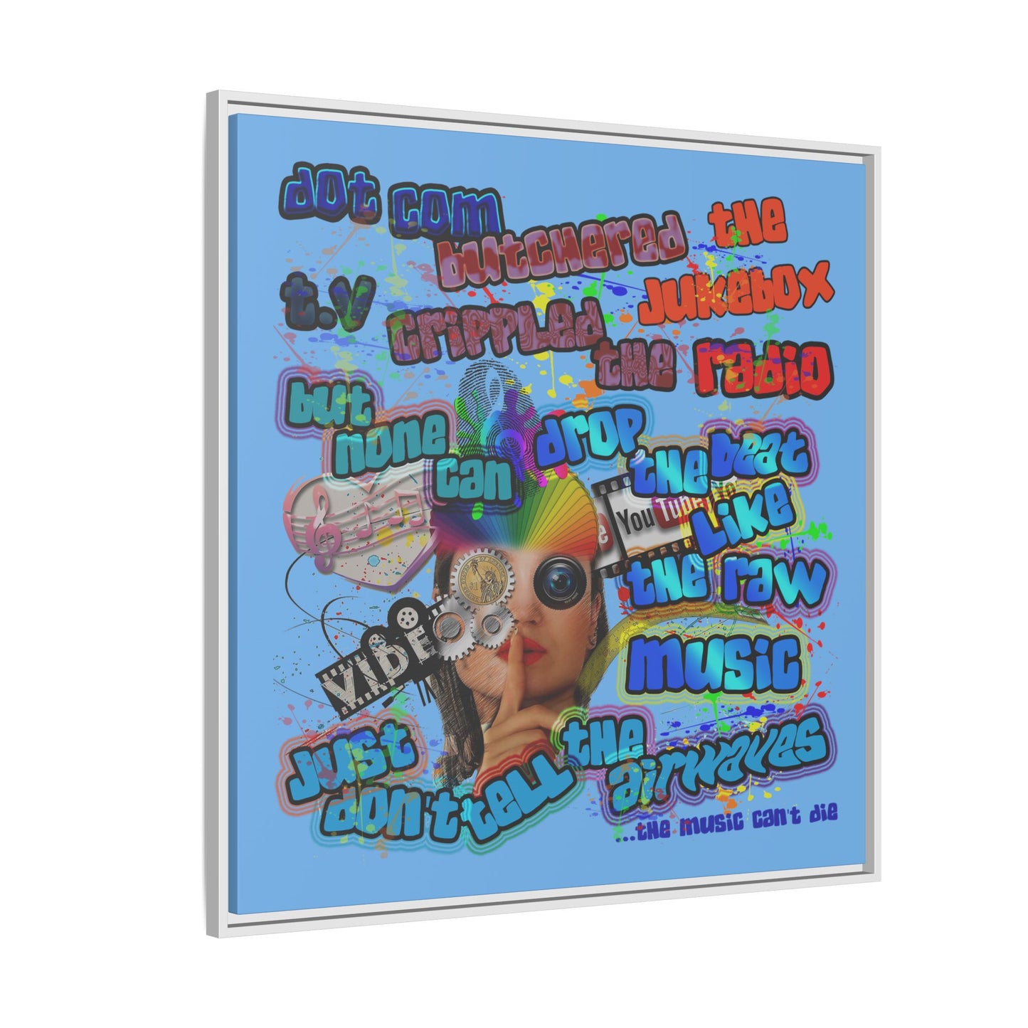 drop the beat - framed canvas art (light blue)