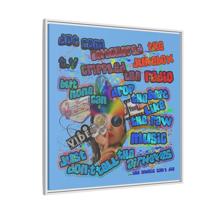 drop the beat - framed canvas art (light blue)