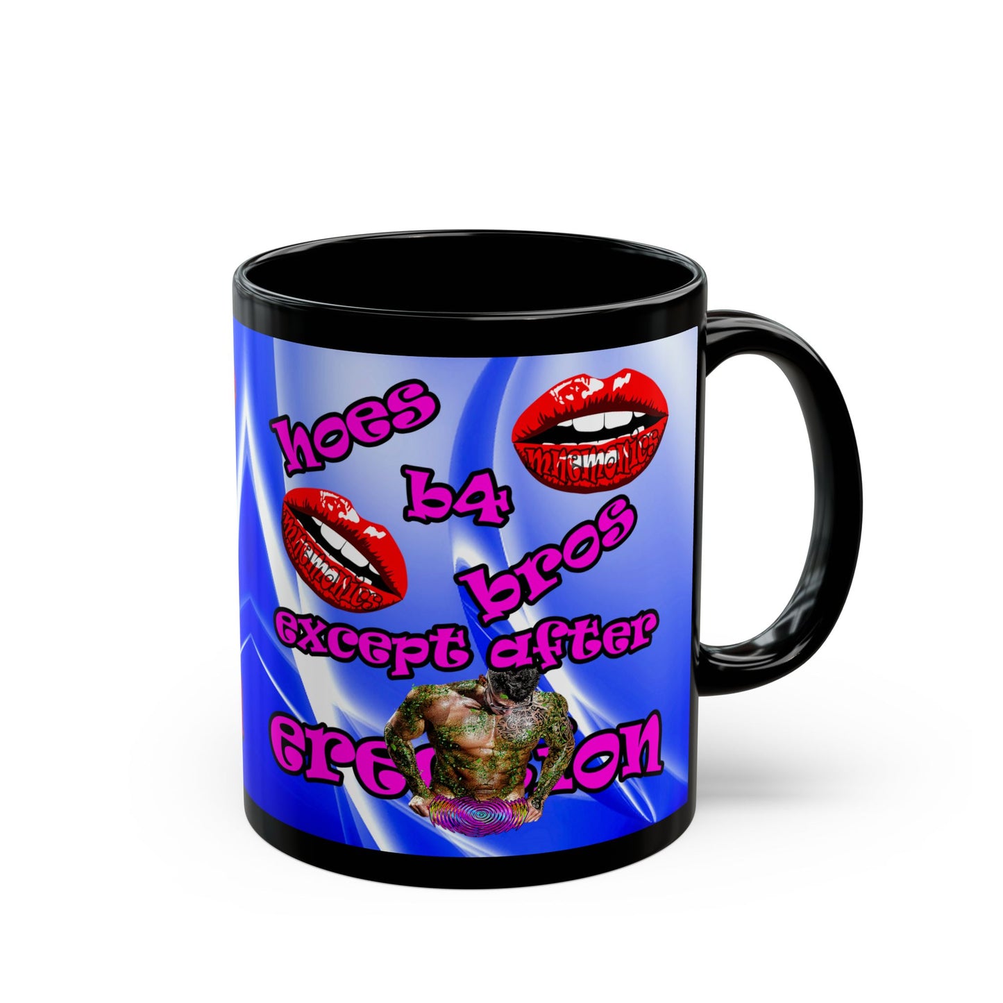 hoes b4 bros - Black Mug (blue-white wave)