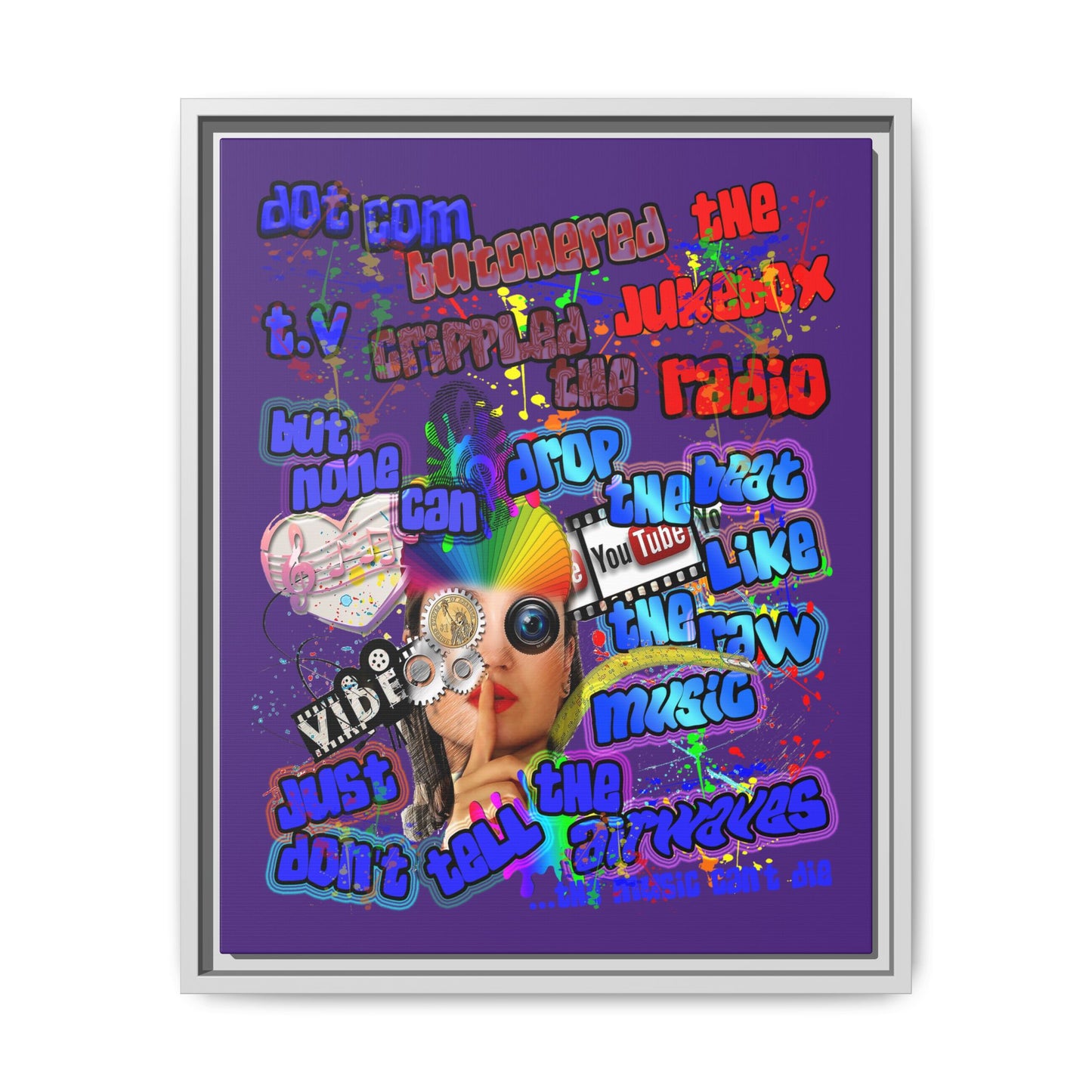 drop the beat - framed canvas art (purple)