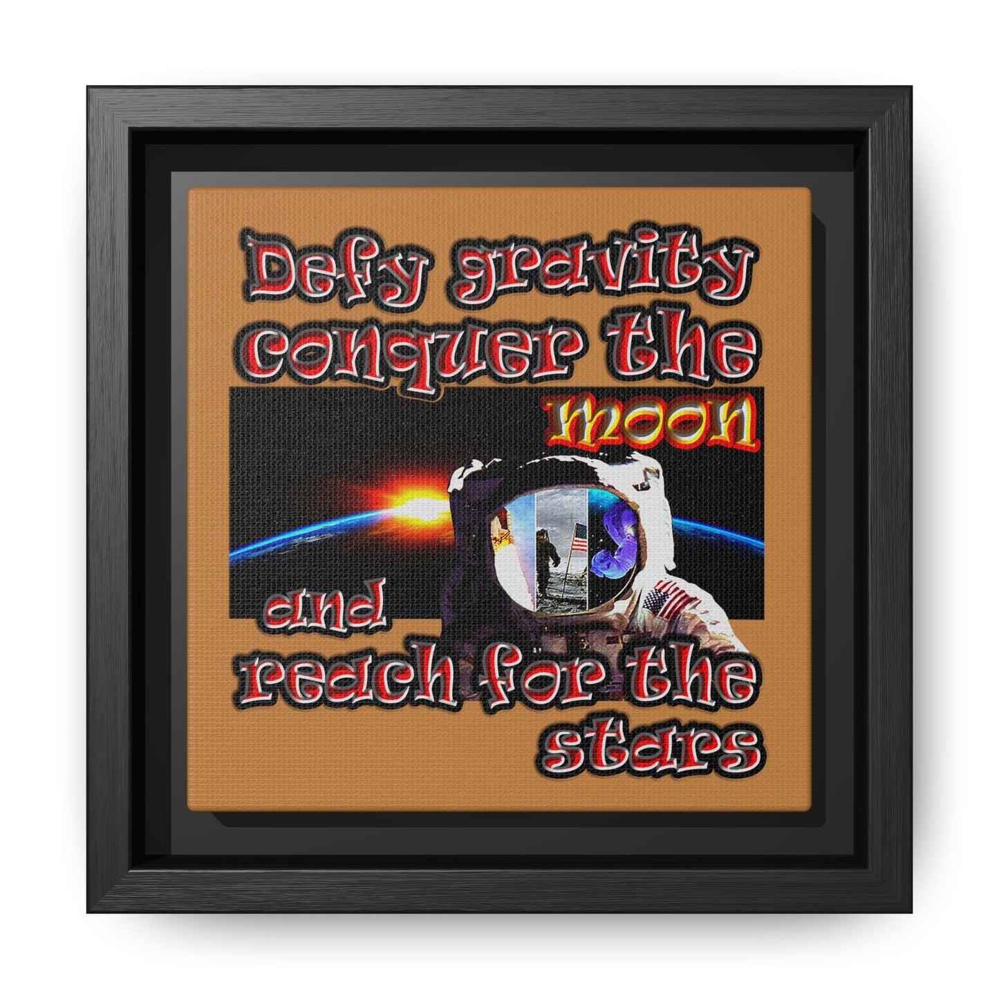 defy conquer reach - framed canvas art (light brown)