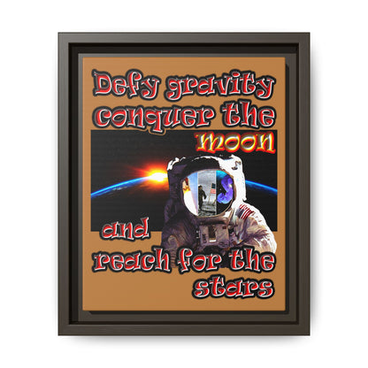 defy conquer reach - framed canvas art (light brown)