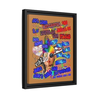 drop the beat - framed canvas art (light brown)