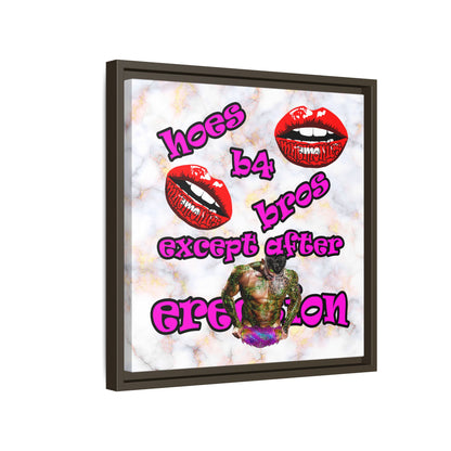 hoes b4 bros - framed canvas art (white marble)