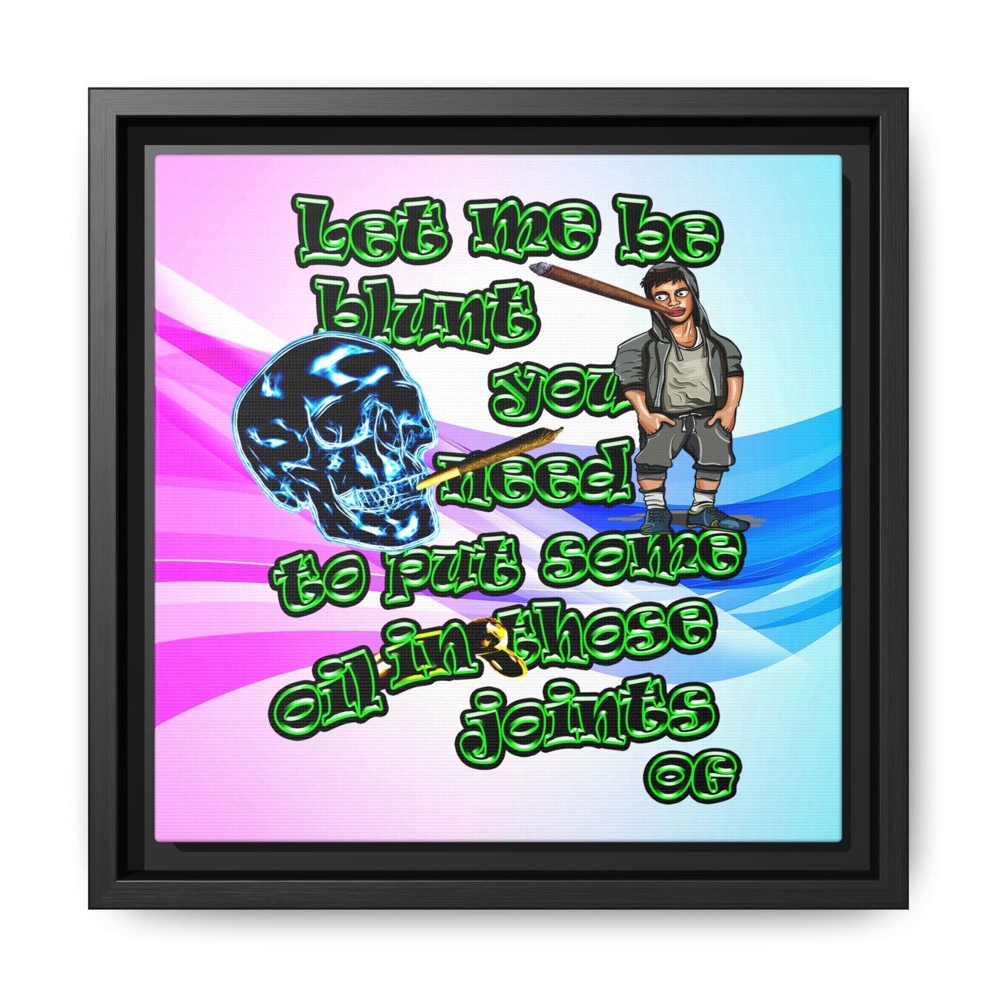 og - framed canvas art (light blue-pink wave)