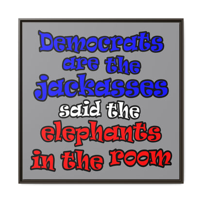 donkeys and elephants - framed canvas art (grey)
