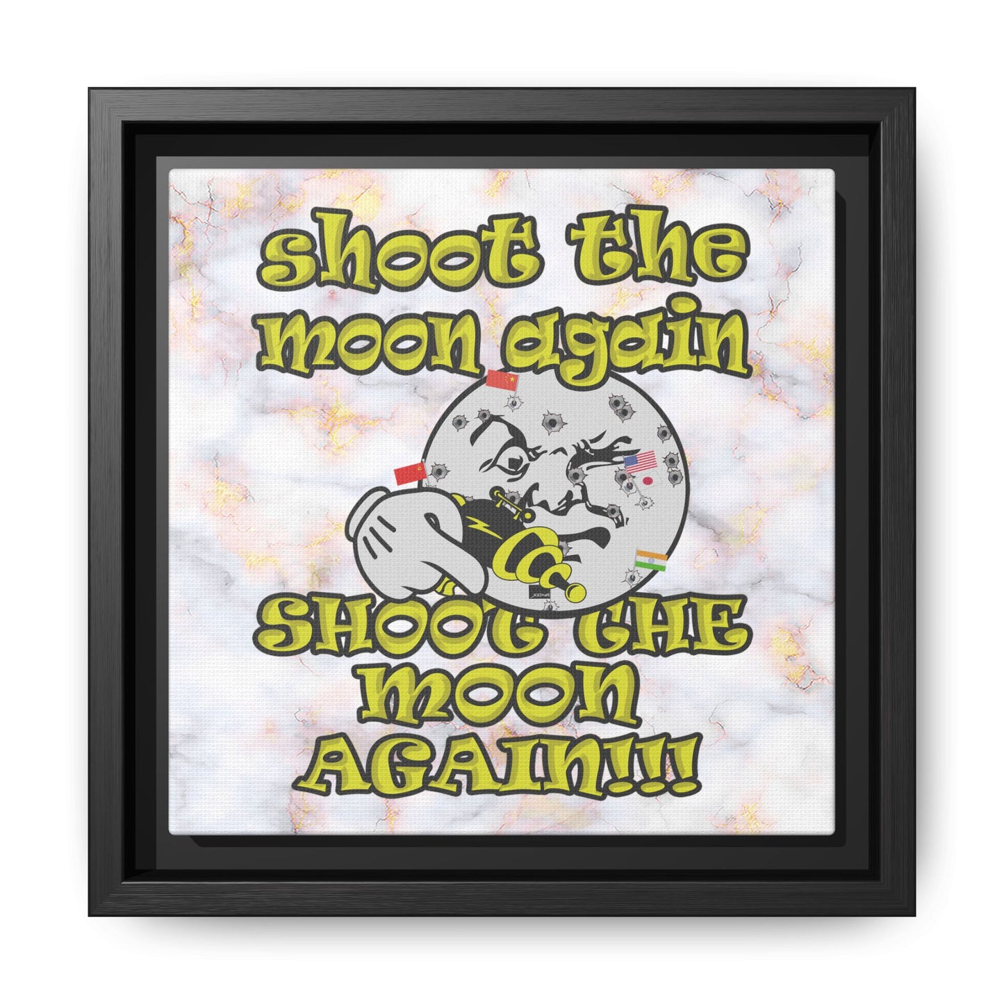 shoot the moon again - framed canvas art (white marble)