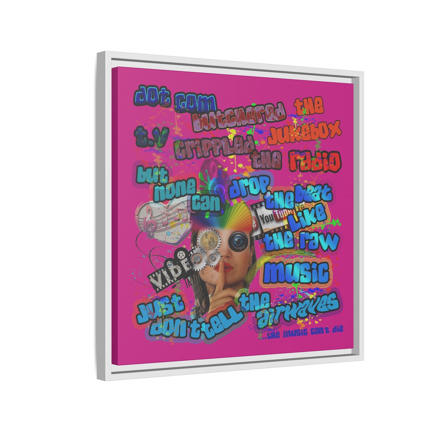 drop the beat - framed canvas art (pink)