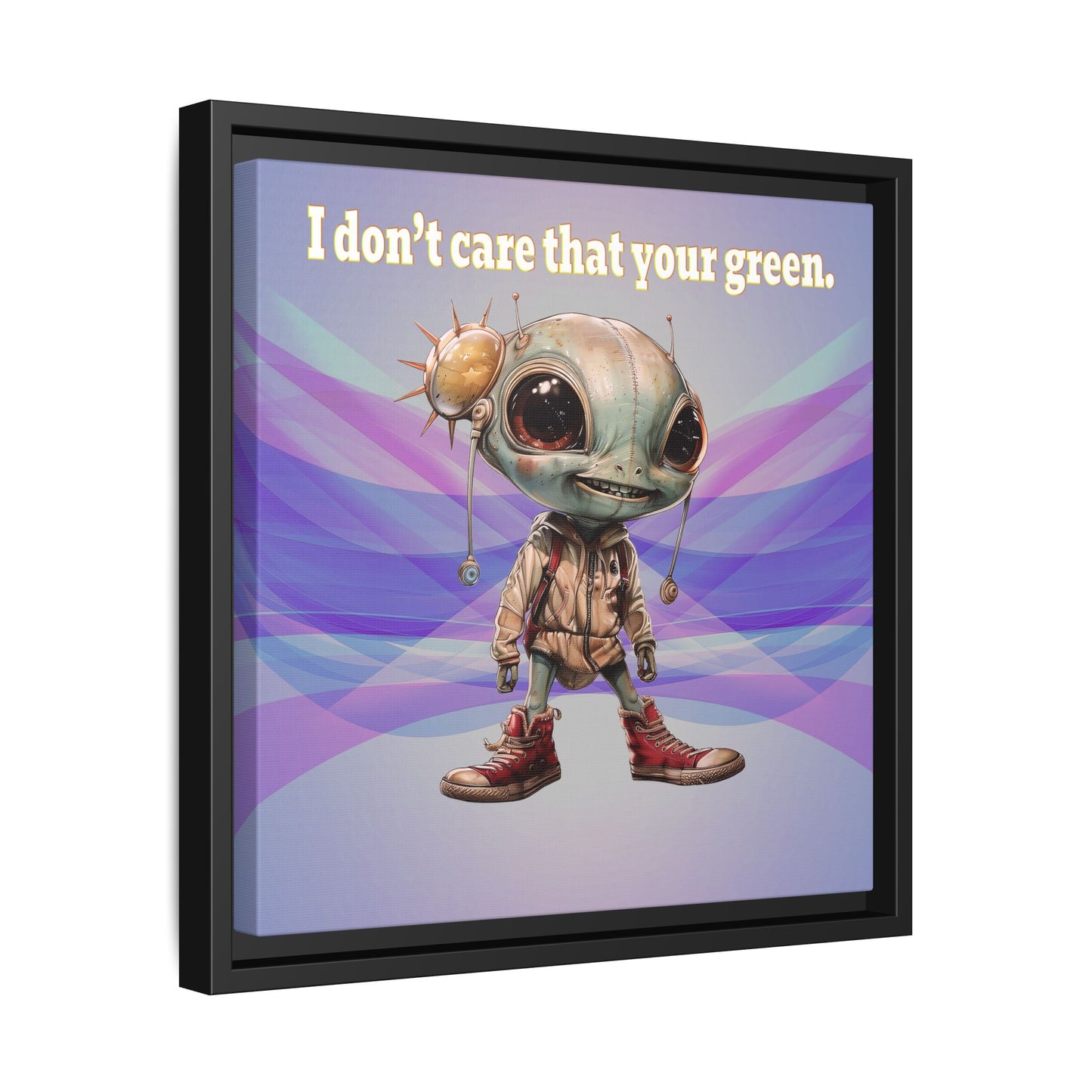 I don't care that your green - framed canvas art (light blue-pink wave)