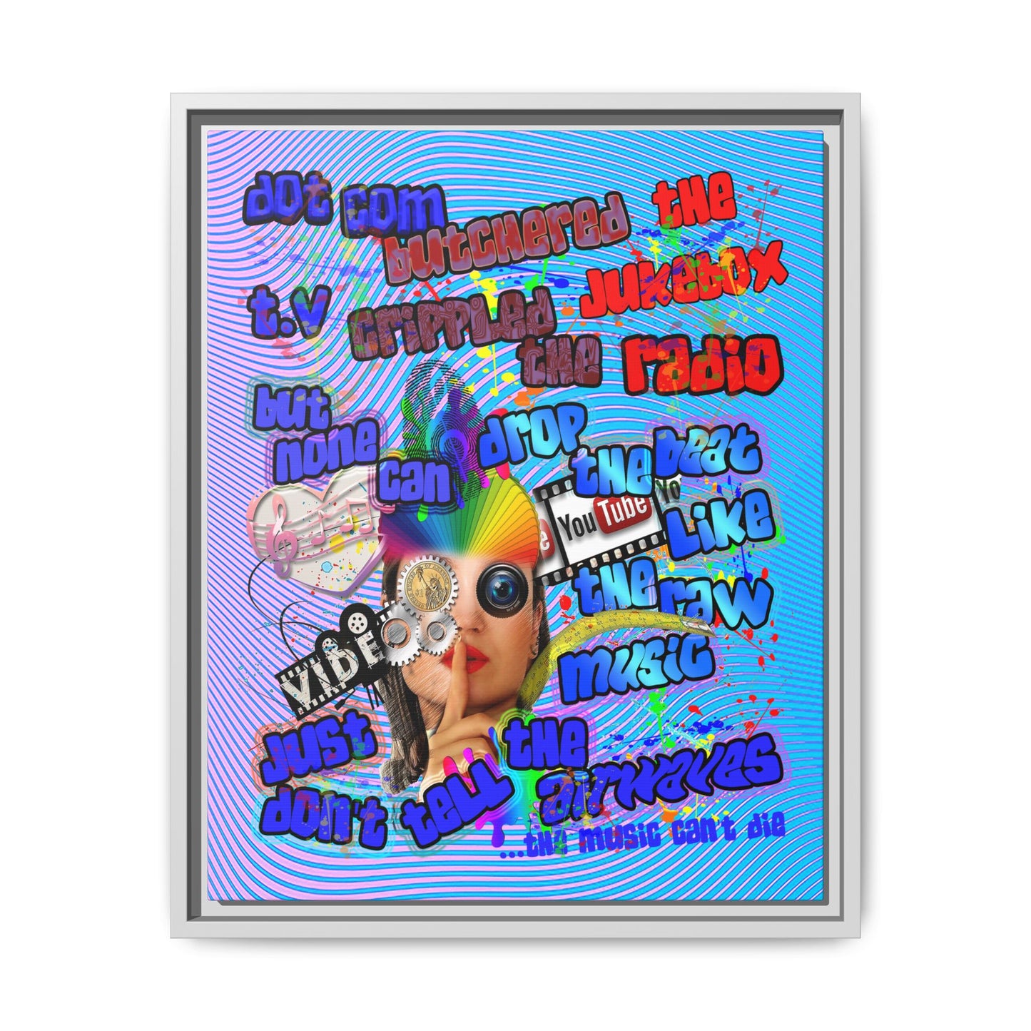 drop the beat - framed canvas art (light blue-purple wave)