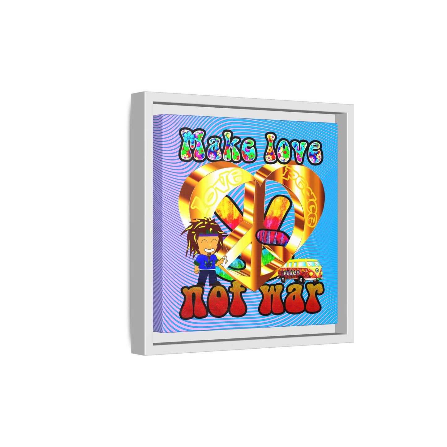 love peace - framed canvas art (light blue-purple wave)