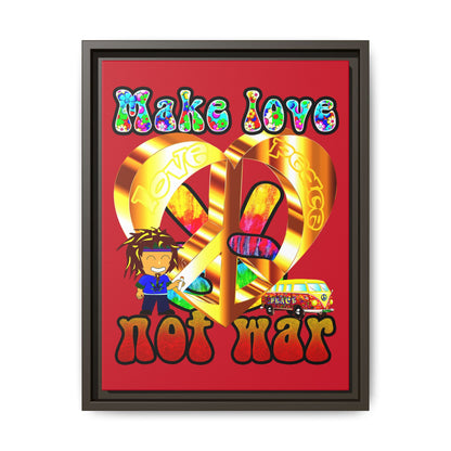 love peace - framed canvas art (dark red)