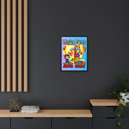 love peace - framed canvas art (light blue-purple wave)