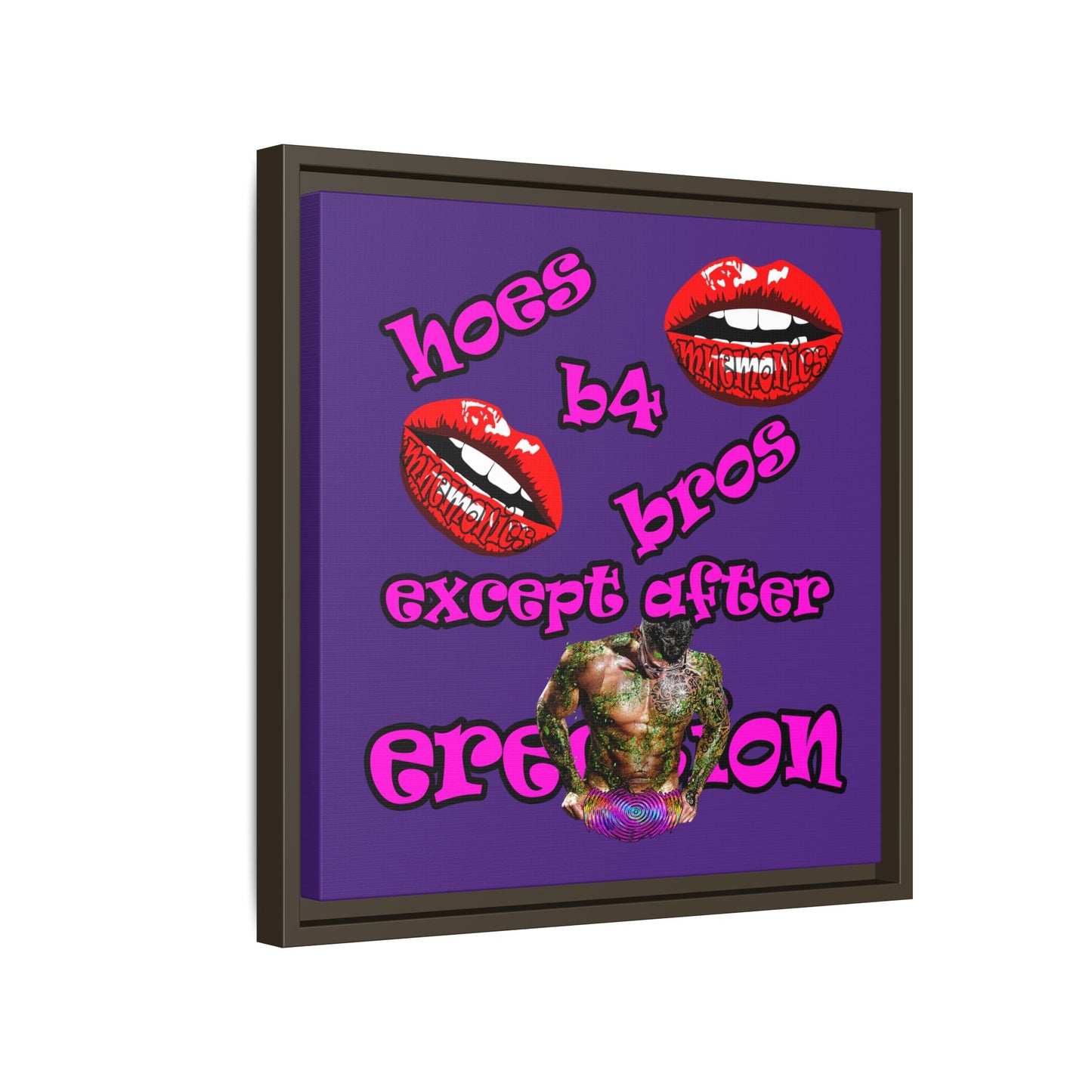 hoes b4 bros - framed canvas art (purple)