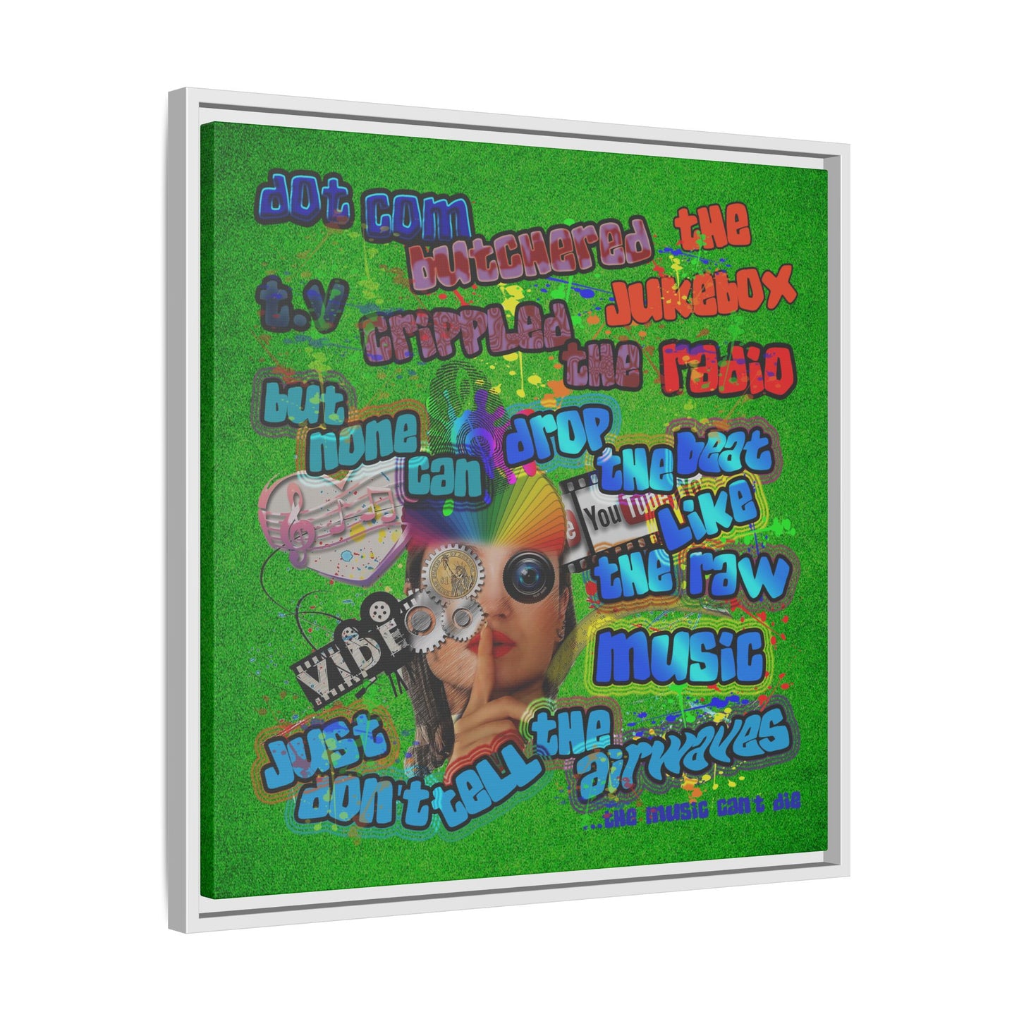 drop the beat - framed canvas art (green turf)