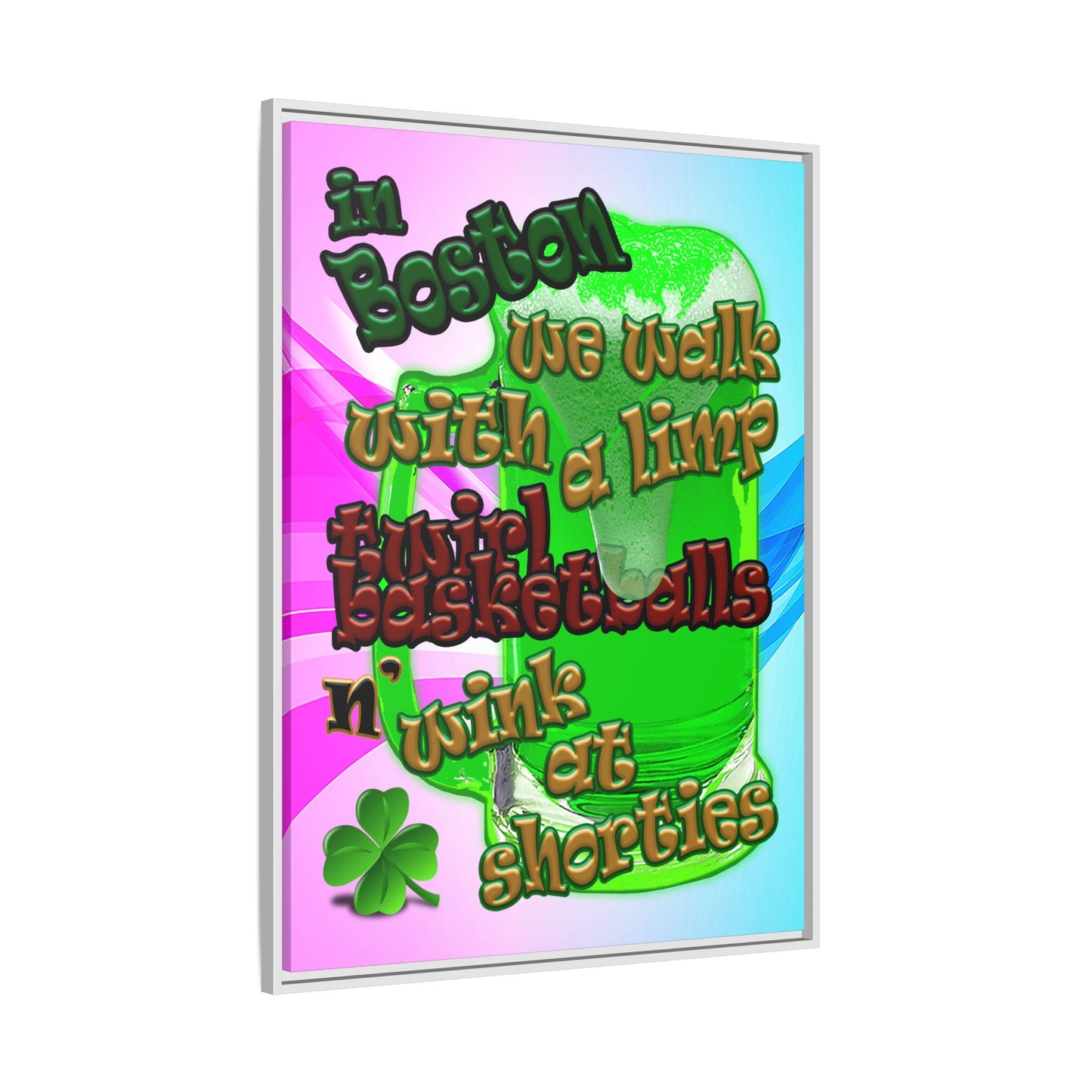 celtics logo - framed canvas art (light blue-pink wave)