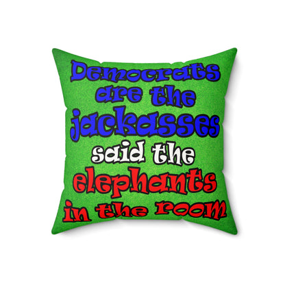 donkeys and elephants - Faux Suede Square Pillow - (green turf)