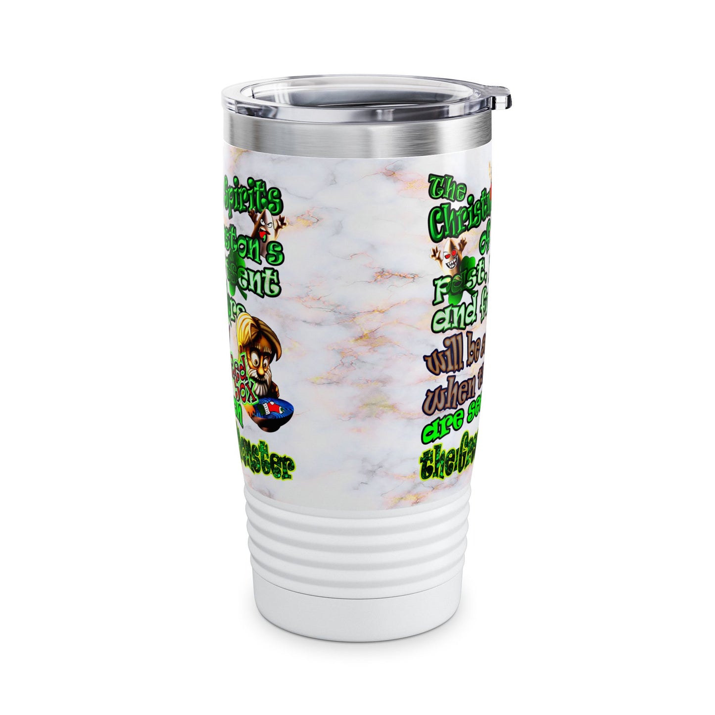 christmas spirits of boston - Ringneck Tumbler, 20oz (white marble)