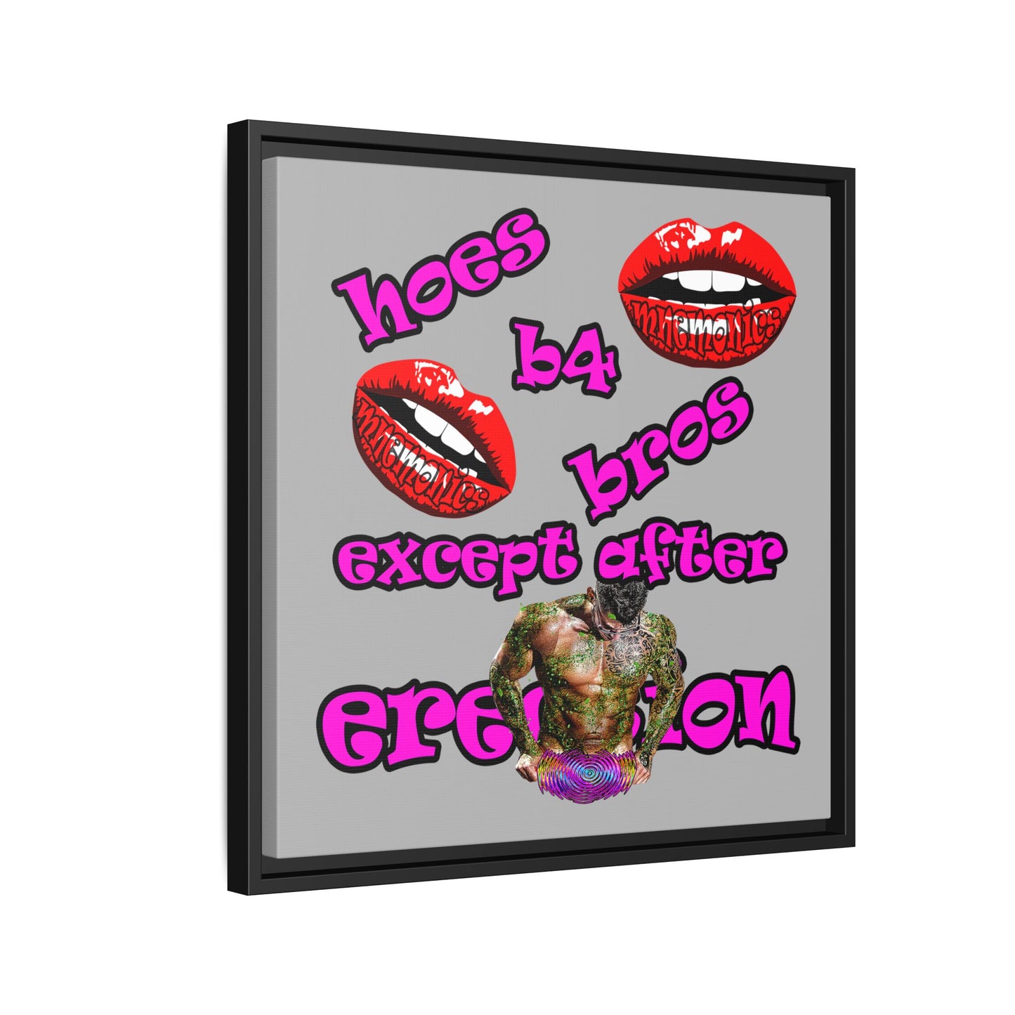 hoes b4 bros - framed canvas art (light grey)