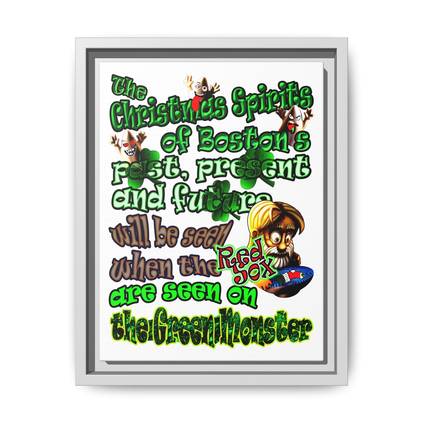 christmas spirits of boston - framed canvas art (white)