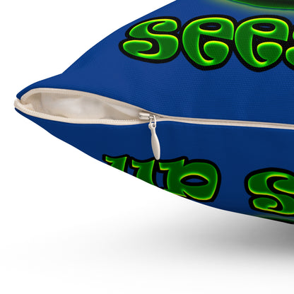 green monster - Spun Polyester Square Pillow - (dark blue)
