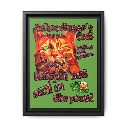 schrodinger's cat - framed canvas art (green)