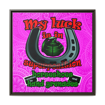 my luck - framed canvas art (pink swirl)