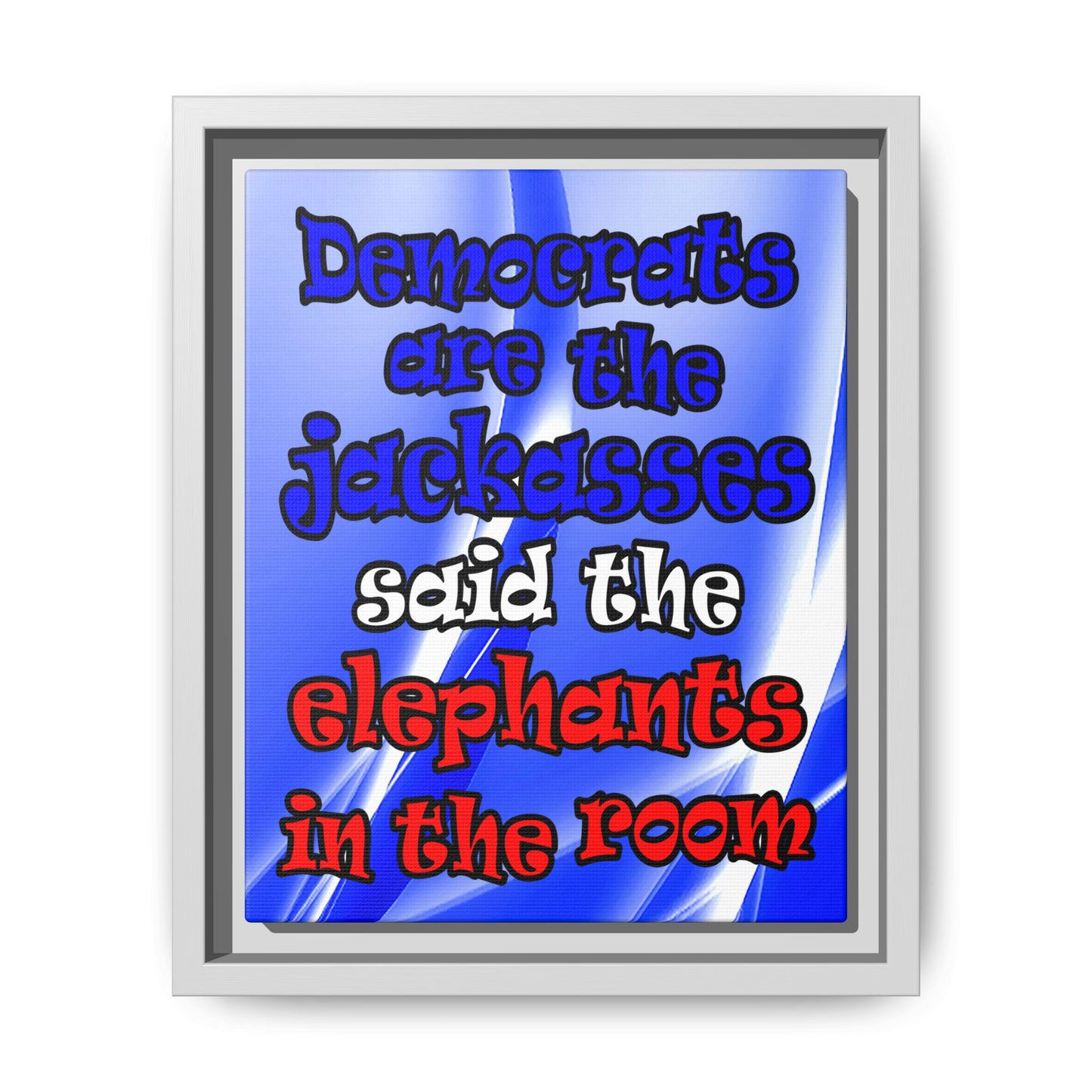donkeys and elephants - framed canvas art (blue-white wave)