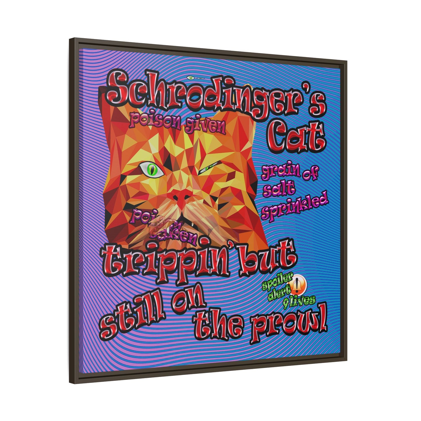 schrodinger's cat - framed canvas art (light blue-purple wave)