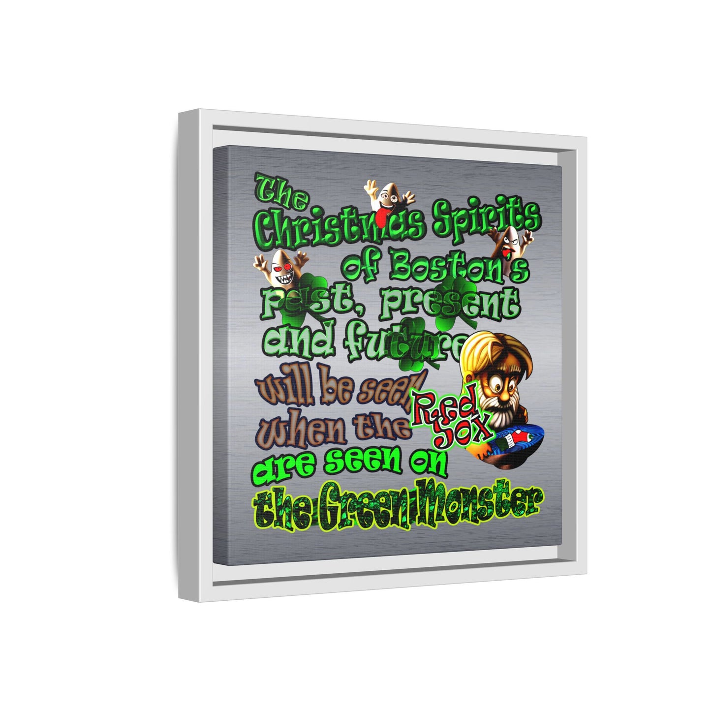christmas spirits of boston - framed canvas art (brushed nickel)