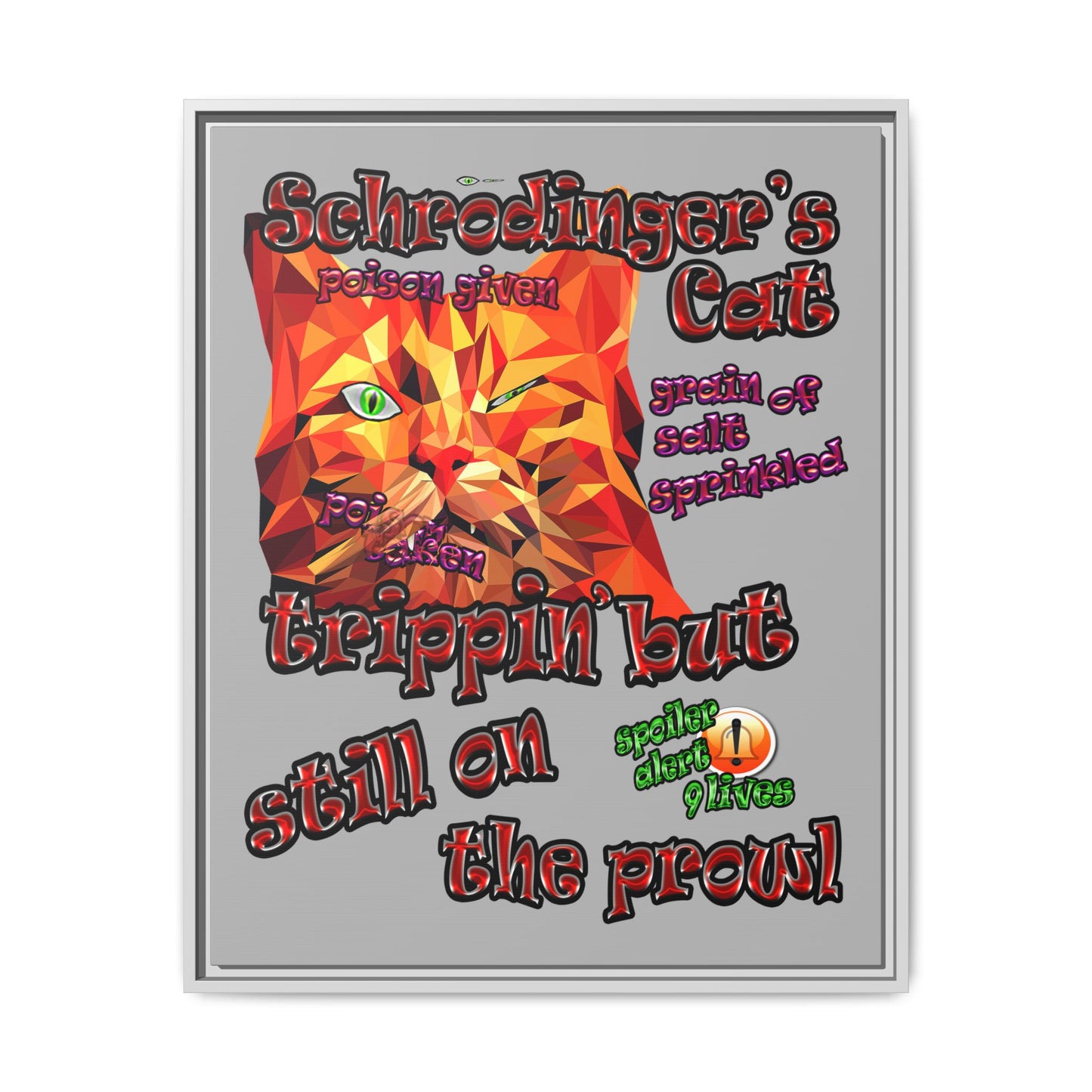 schrodinger's cat - framed canvas art (light grey)