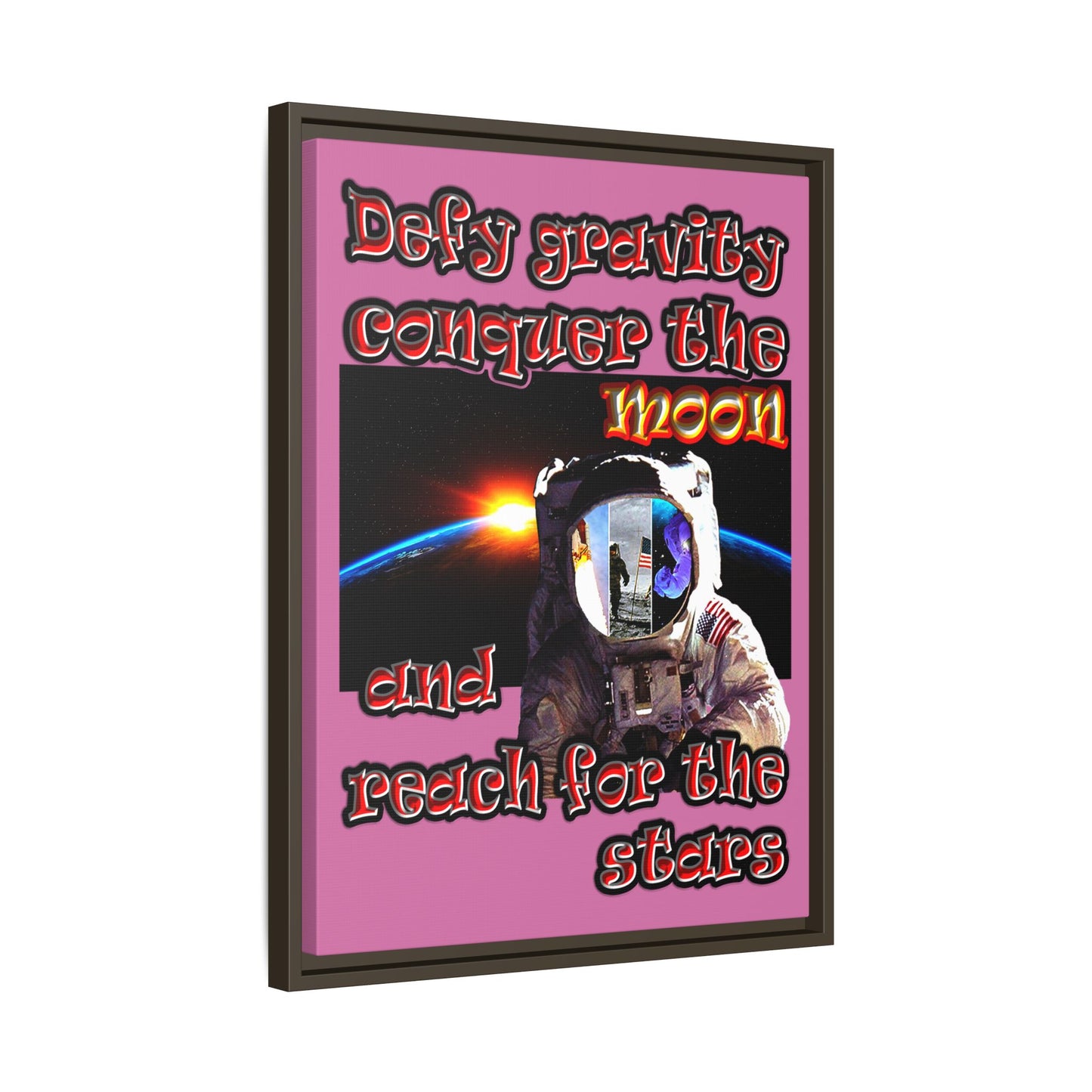 defy conquer reach - framed canvas art (light pink)