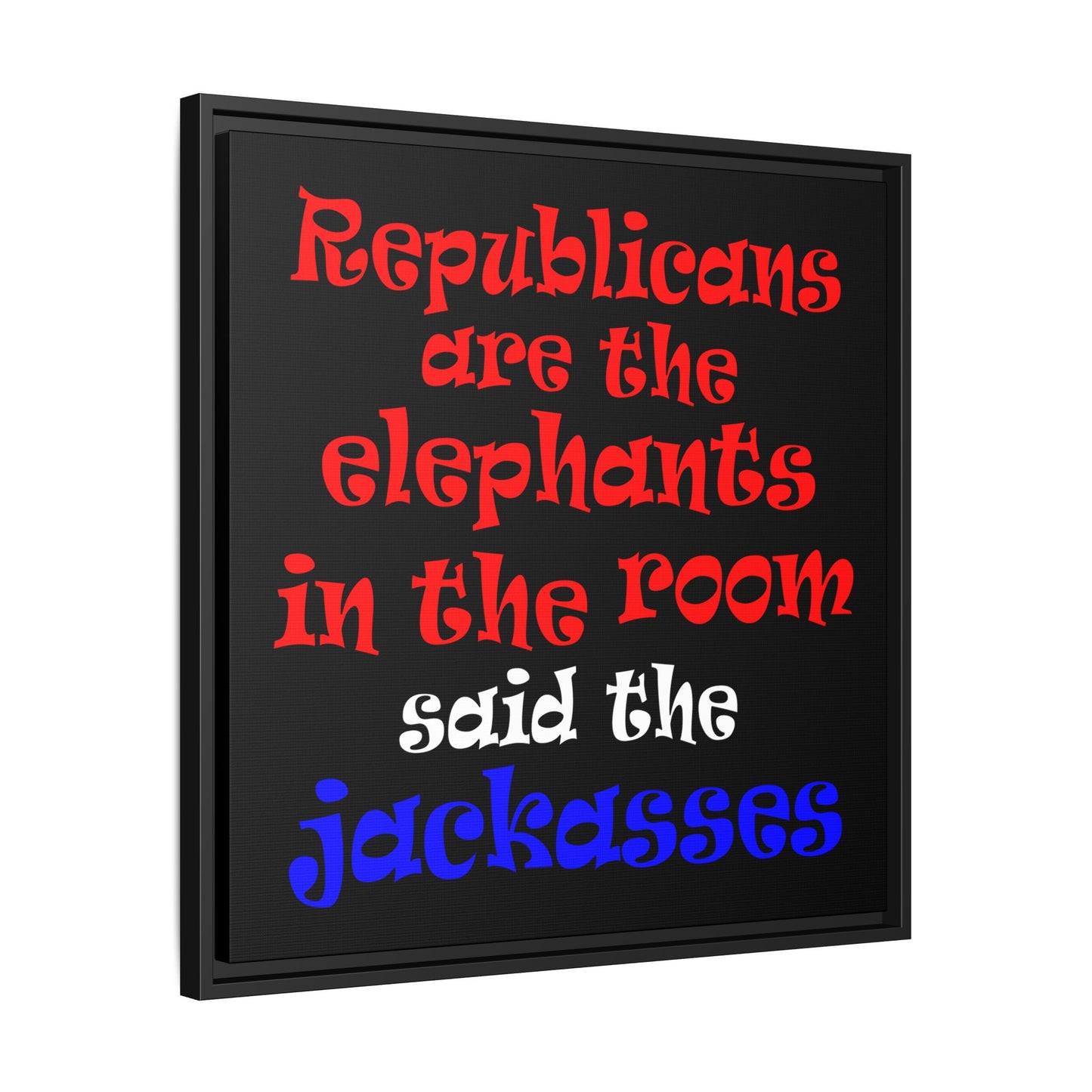 donkeys and elephants - framed canvas art (black)