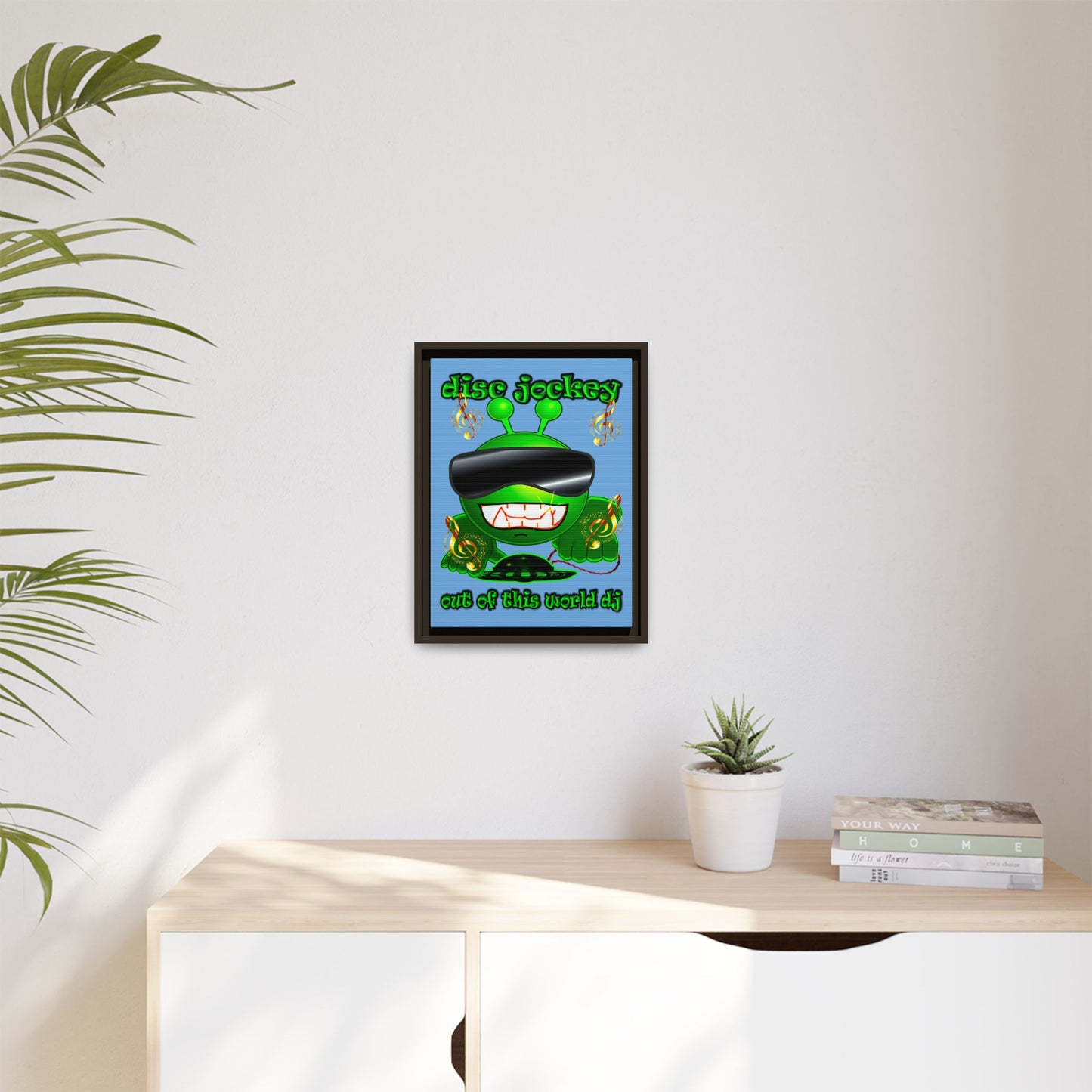 disc jockey - framed canvas art (light blue)