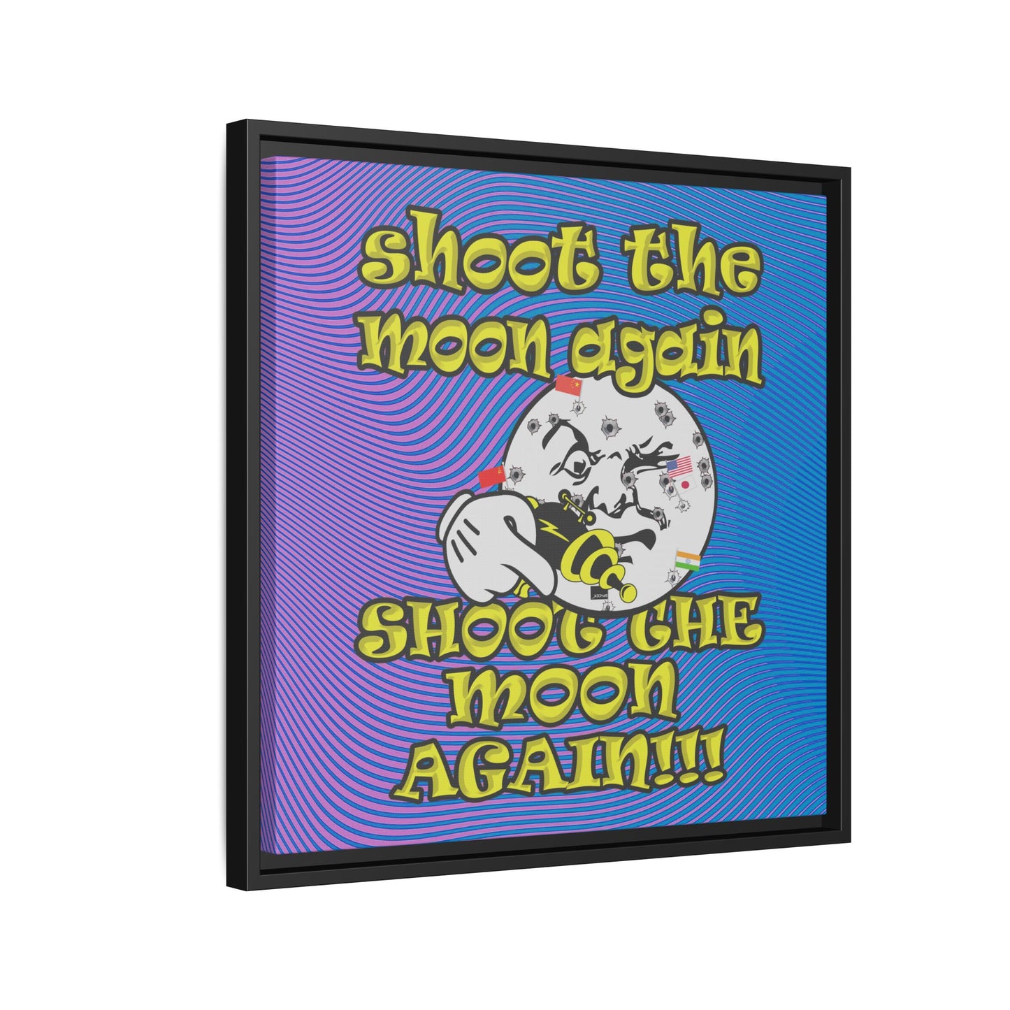 shoot the moon again - framed canvas art (light blue-purple wave)