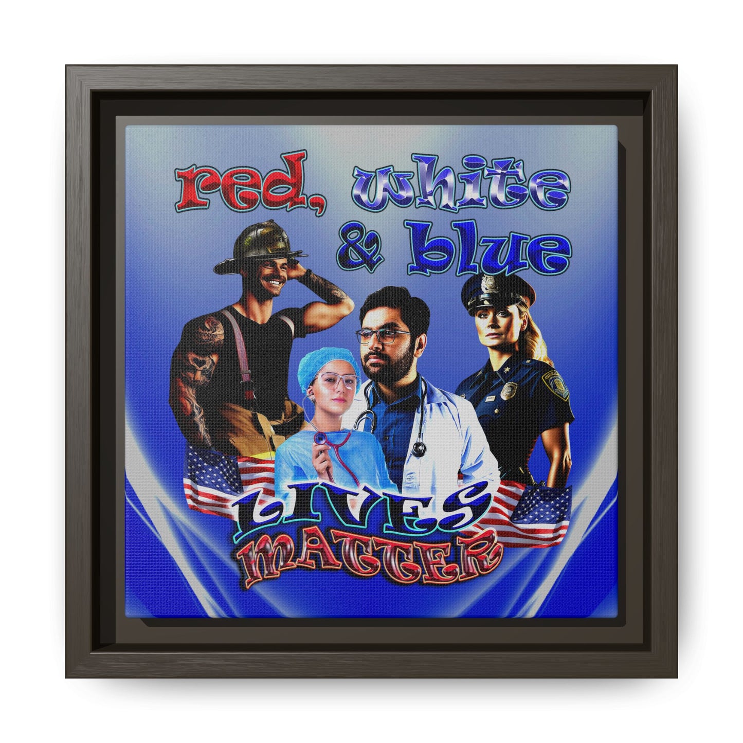 rw&b lives matter - framed canvas art (blue-white wave)