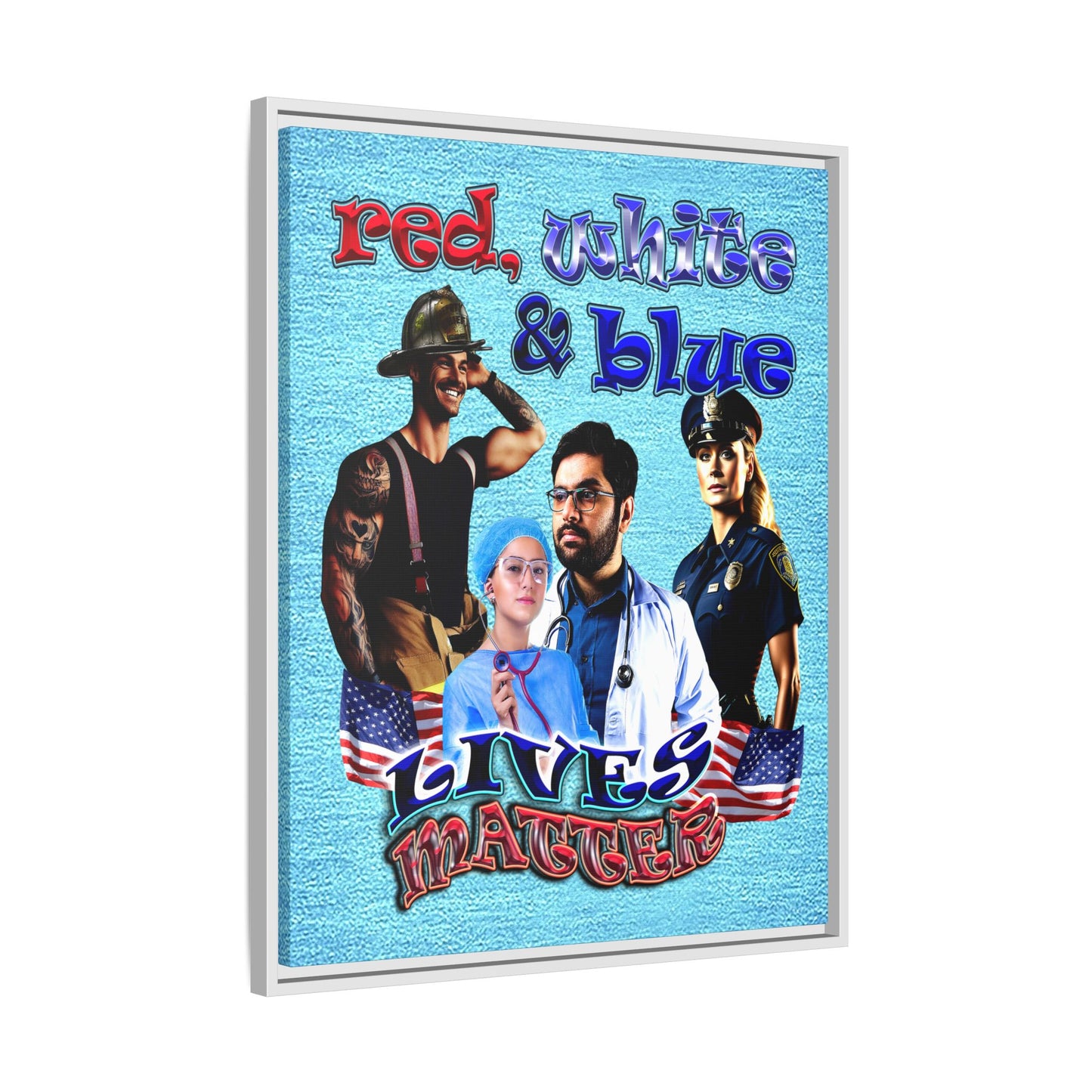 rw&b lives matter - framed canvas art (faded blue)