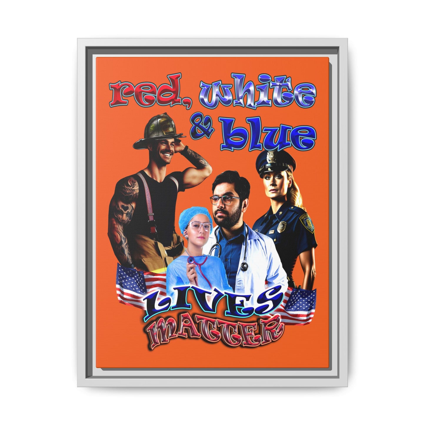 rw&b lives matter - framed canvas art (orange)