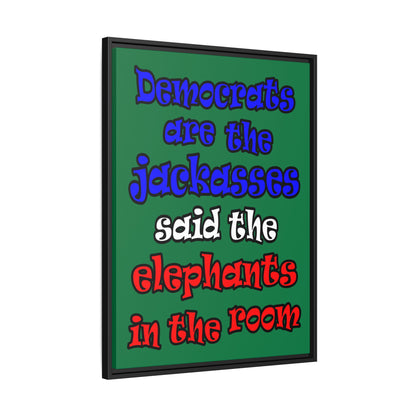 donkeys and elephants - framed canvas art (dark green)