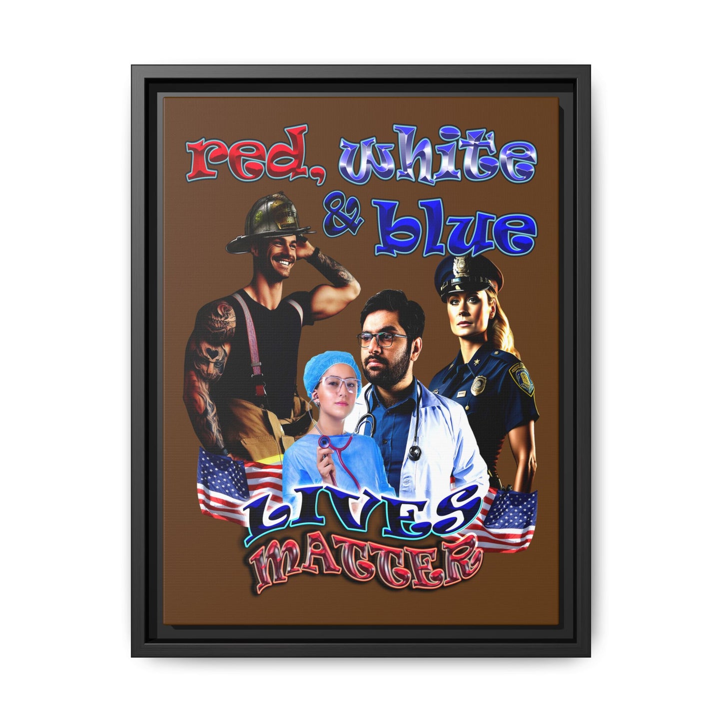 rw&b lives matter - framed canvas art (brown)