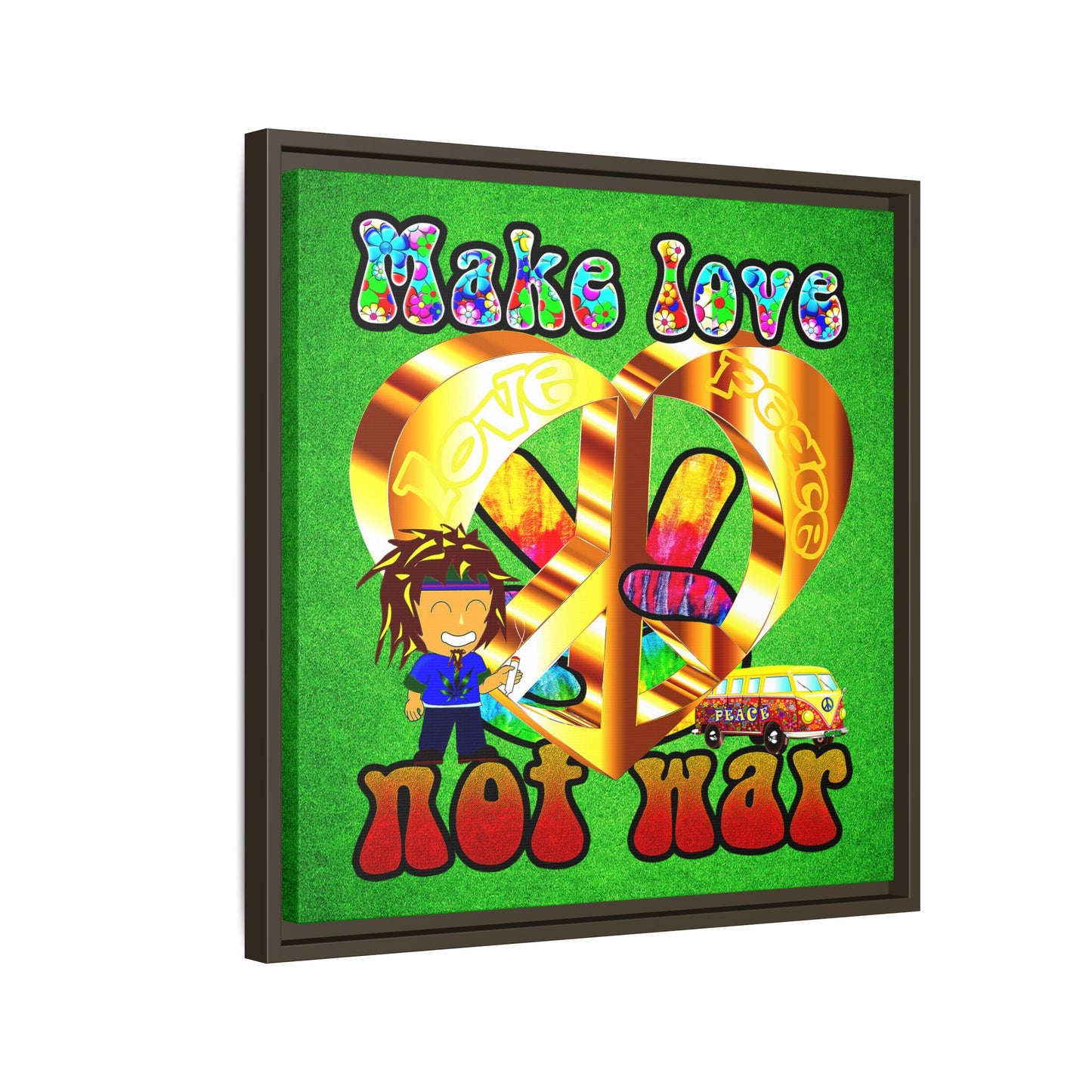 love peace - framed canvas art (green turf)